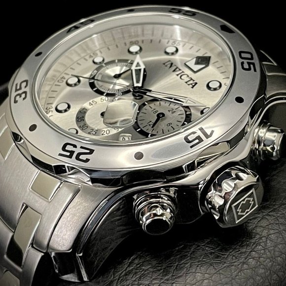 NEW Invicta 0071 Pro Diver SCUBA CLASSIC 48MM Chronograph ALL SILVER SS Watch - Picture 3 of 13